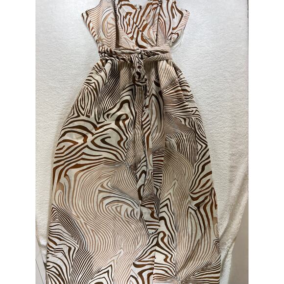 Reiss Brown Tan Animal Print Linen Blend Faux Wrap Belted Rosie Midi Dress Sz 14 - Picture 4 of 14